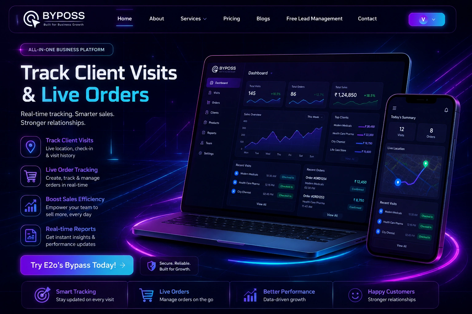Byposs: Track Client Visits & Live Orders