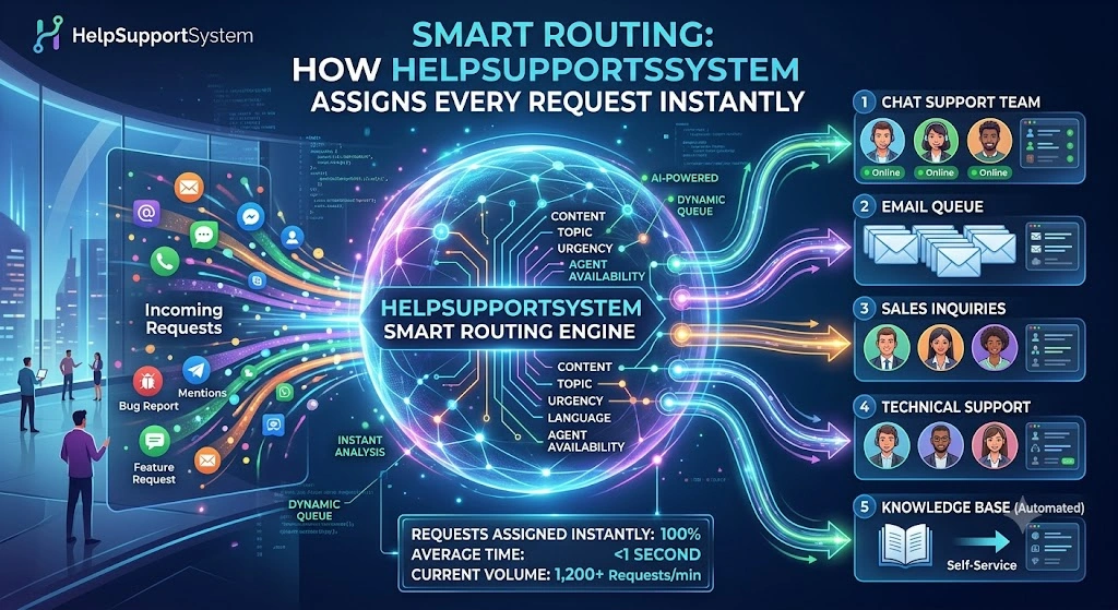 Smart routing engine assigning support requests instantly